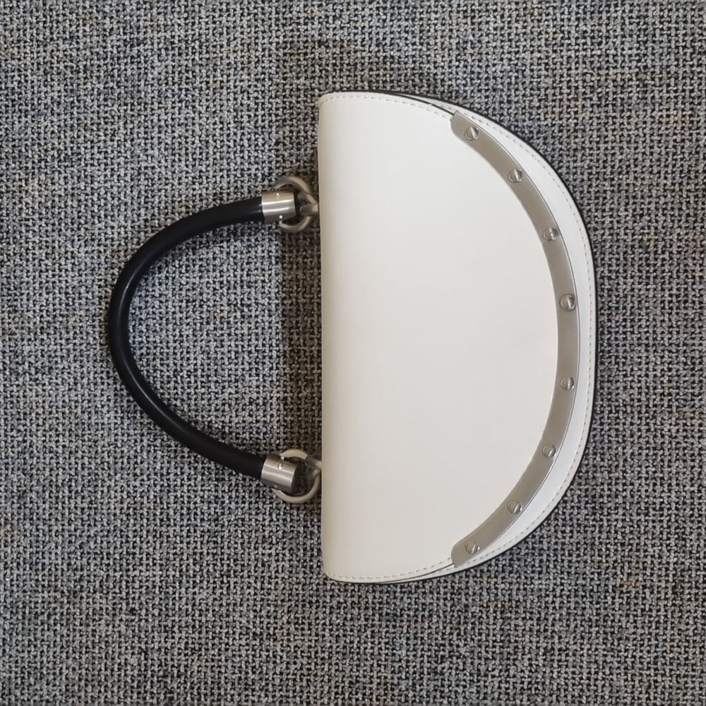 Sam Edelman Dinah Half Moon Handheld/Crossbody Small Bag White w/Silver Hardware - Picture 6 of 16